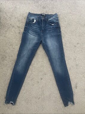 Wax Jean Women’s Skinny Dark Blue Distressed Hem Jeans